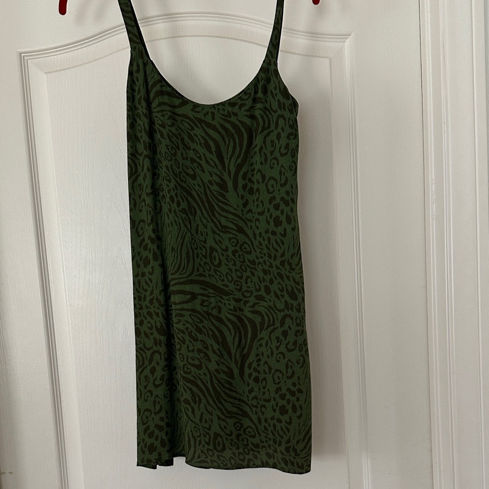 Reformation Dark Green Animal-Print Slip Dress